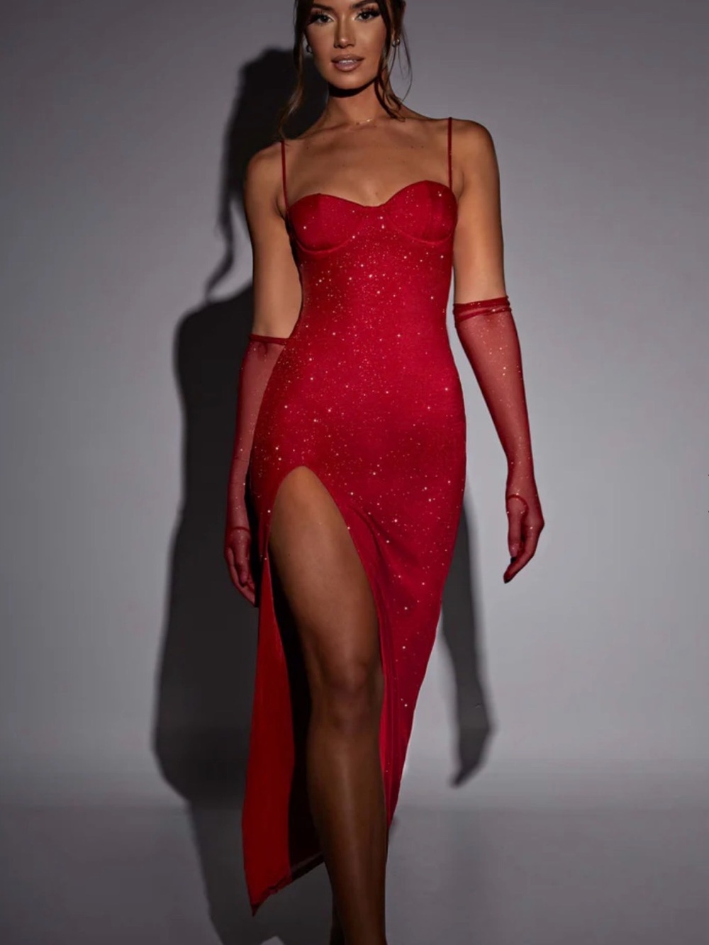 NWT Babyboo Trixie Maxi Dress Red Sparkle Size XS